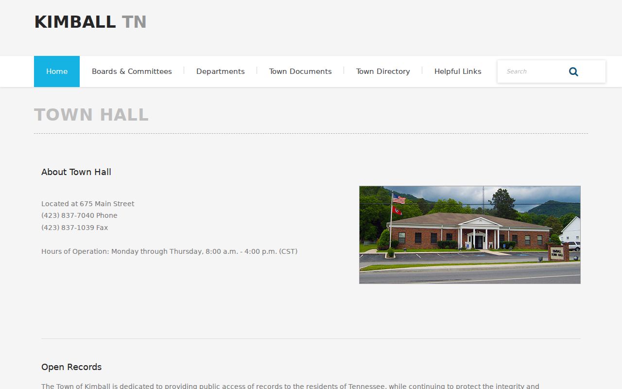 Kimball warrant records: Town Hall contact and hours